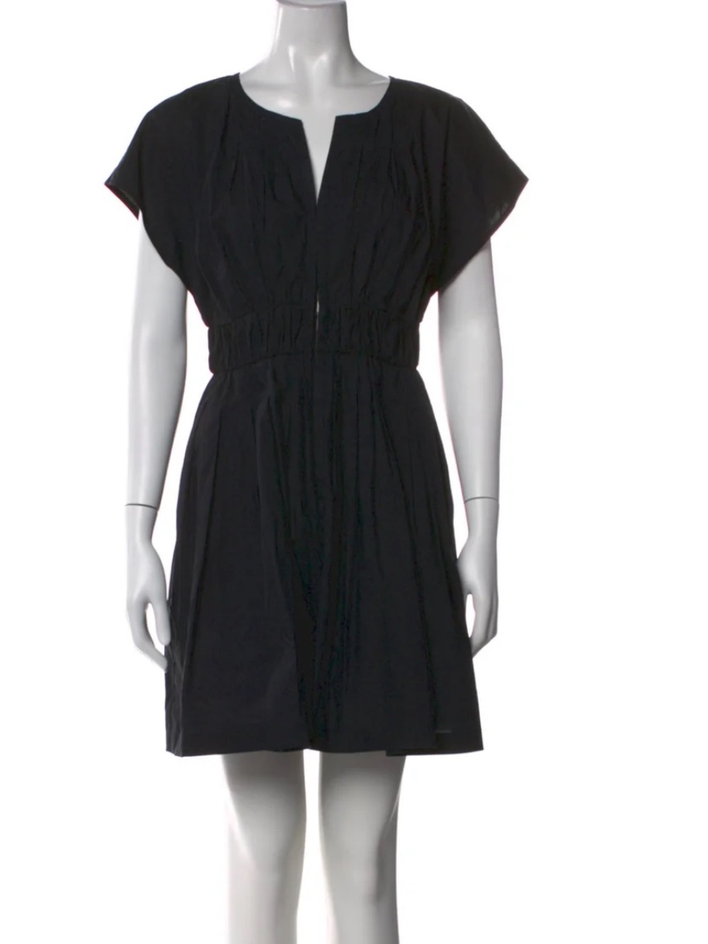 Rebecca Taylor Black Pleated Mini Dress Short Sleeve Elastic Ruched Waist Large